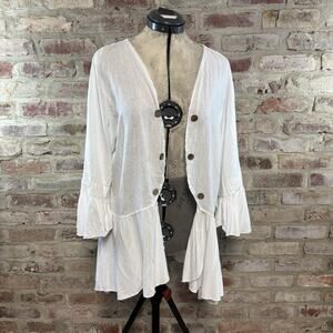 Grey Violet Linen Rayon White Boho Coverup Kimono Jacket Wrap Large Italy